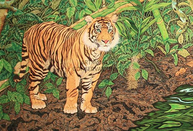 Sumatran Tiger, Tapir & Calf painting