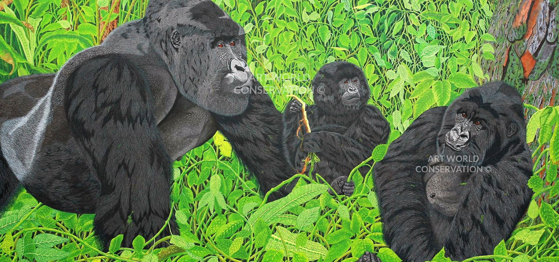 Gorillas in the Virungas Wildlife Art