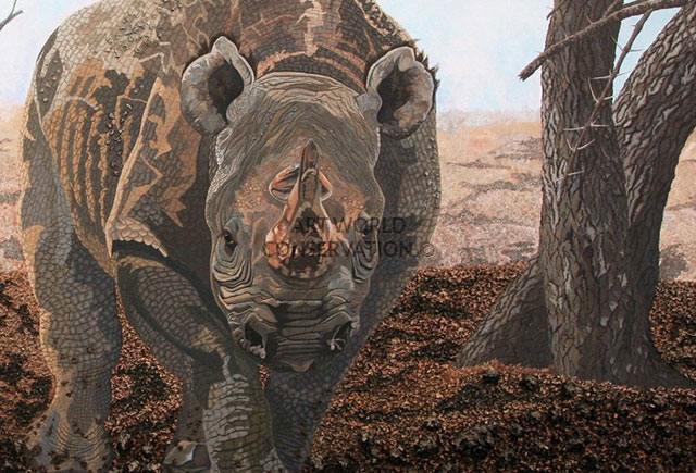 Black Rhinoceros & Calf painting
