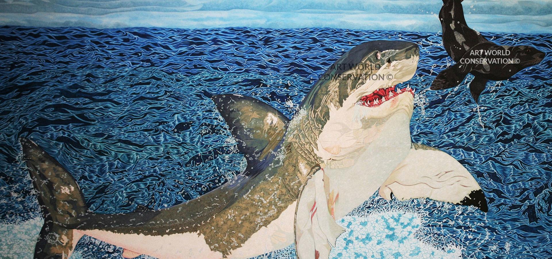 Great White Shark and Fur Seal Wildlife Art
