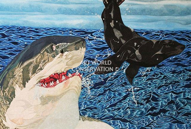 Great White & Fur Seal painting