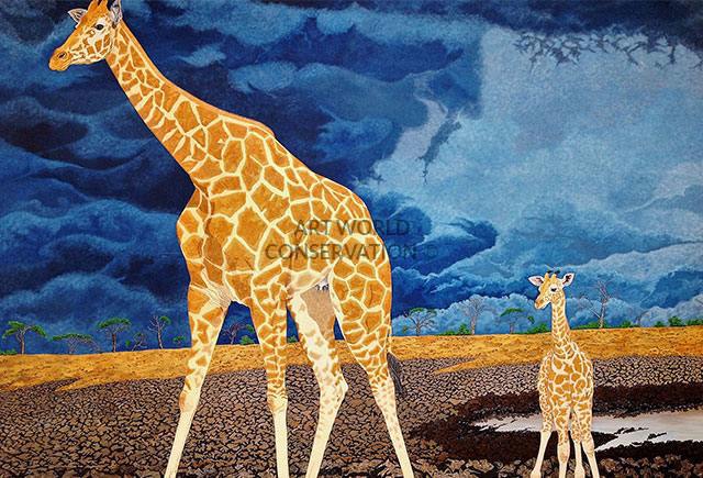 Rothschild's Giraffe & Calf painting
